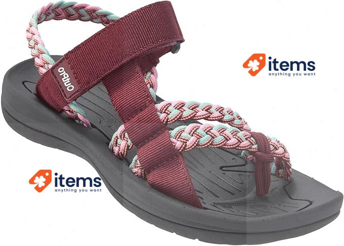 Outpro Women's Sandals With Braided Strap Burgundy Color 37 EU Red Wine UK
