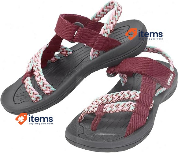 Outpro Women's Sandals With Braided Strap Burgundy Color 37 EU Red Wine UK