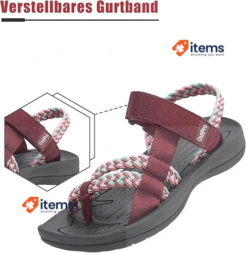 Outpro Women's Sandals With Braided Strap Burgundy Color 37 EU Red Wine UK