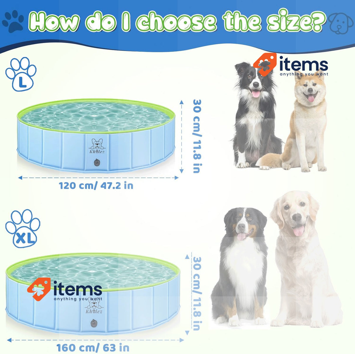 KHOLEZ Dog Paddling Pool, Foldable Pet Swimming Pool, 120 x 30 cm Upgraded Bath