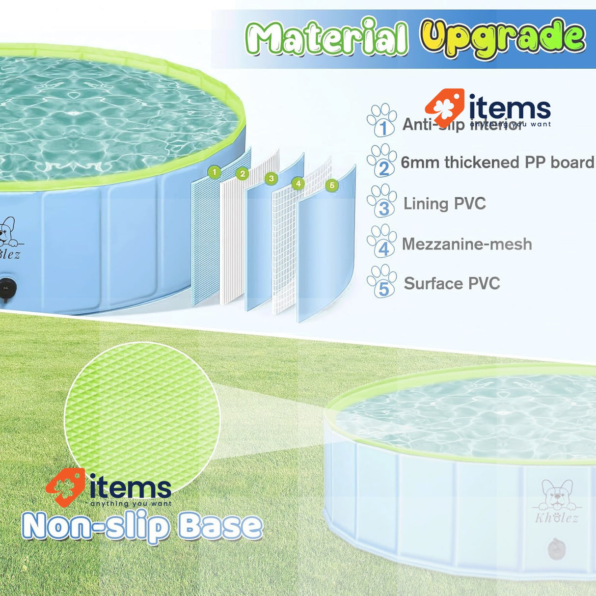 KHOLEZ Dog Paddling Pool, Foldable Pet Swimming Pool, 120 x 30 cm Upgraded Bath