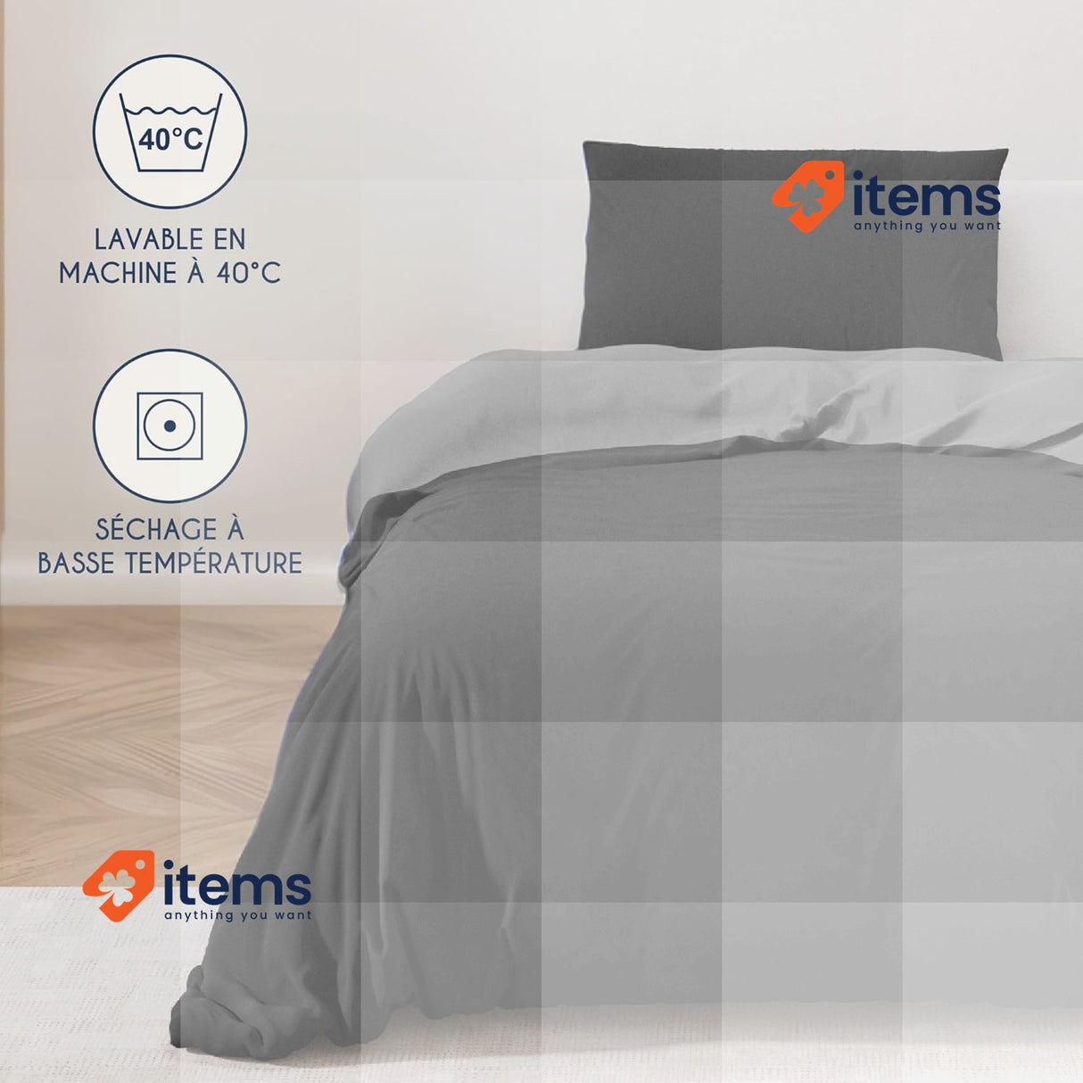 Dreamzie - Duvet cover 200x220 cm with 2 pillowcases 80x80 cm - Black/Dark grey