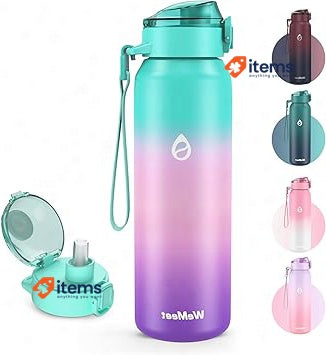 WEMEET 32OZ Sports Water Bottle With Removable Straw and Chug Lid 500 ml