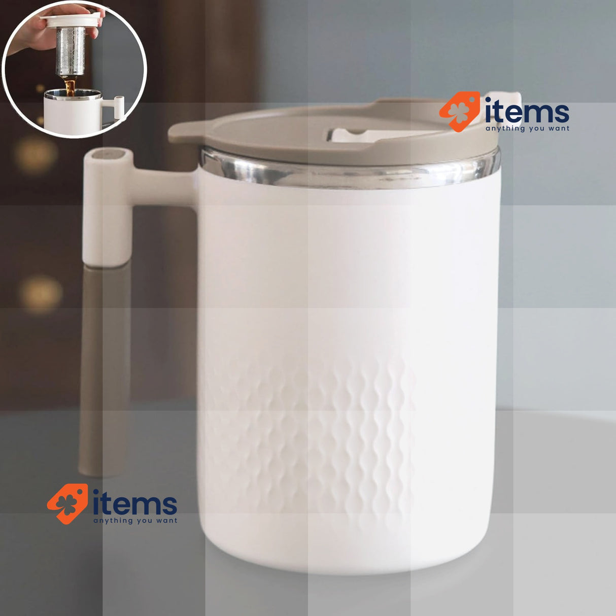 Xfeyaqlo Thermal Herbal Tea 450 Ml Coffee Mug With Handle Beige Stainless Cup PP