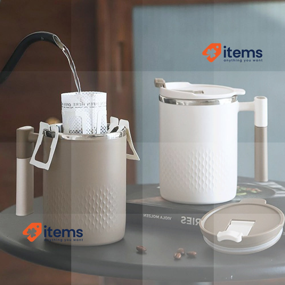 Xfeyaqlo Thermal Herbal Tea 450 ml Coffee Thermal Mug with Handle Beige