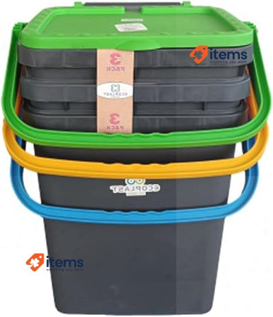Ecoplast | Set of 3 Bins for Separate Waste Collection 35 Lt Yellow/Green/Blue