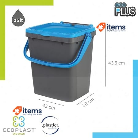 Ecoplast | Set of 3 Bins for Separate Waste Collection 35 Lt Yellow/Green/Blue
