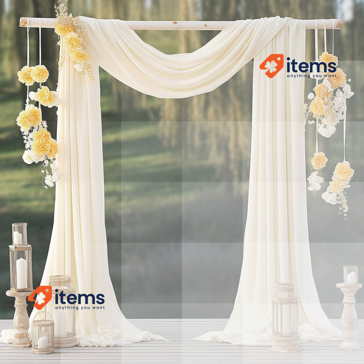 Pomeloone Chiffon Fabric Pelmet Decorative Curtains, 75 x 600 cm, Beige Wedding