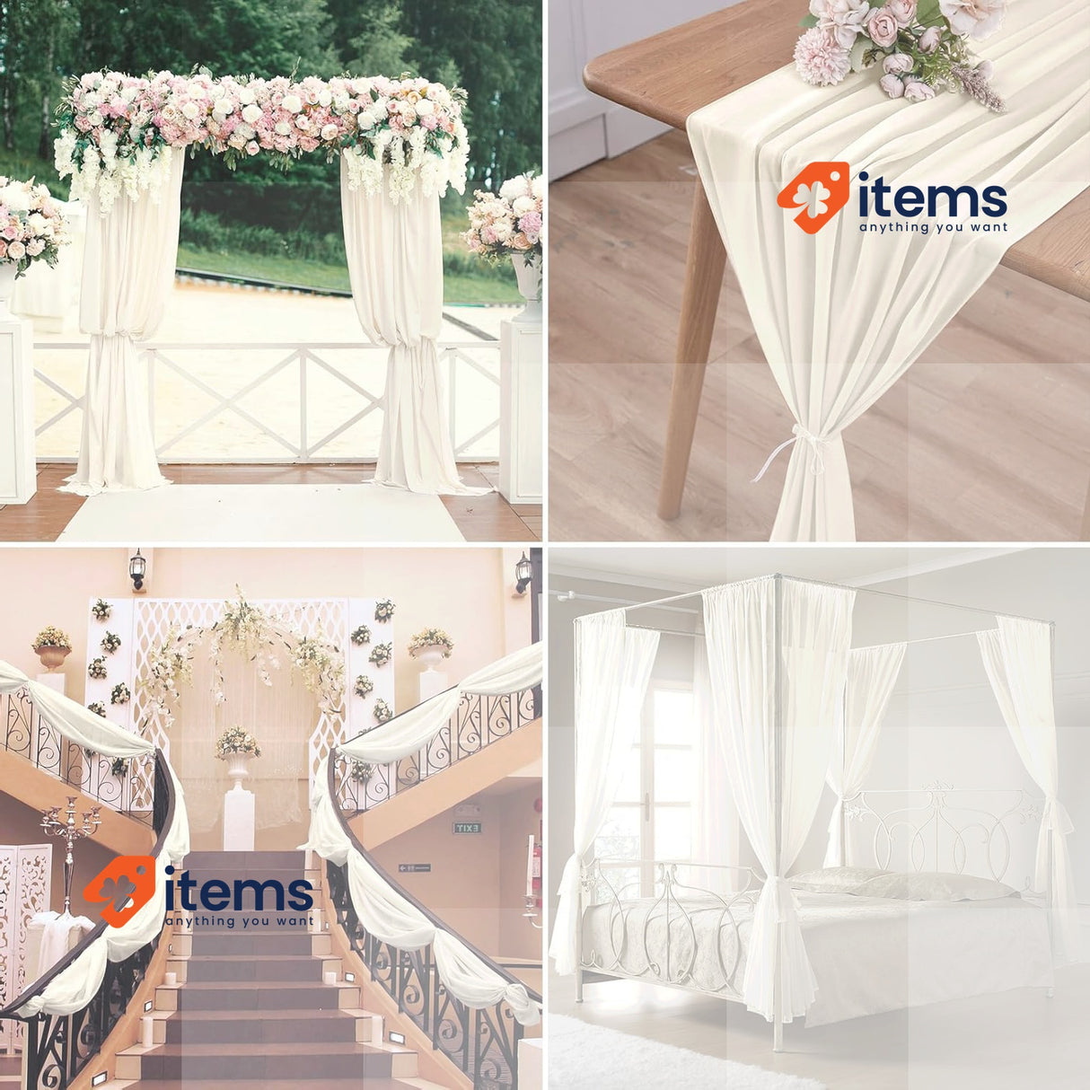 Pomeloone Chiffon Fabric Pelmet Decorative Curtains, 75 x 600 cm, Beige Wedding