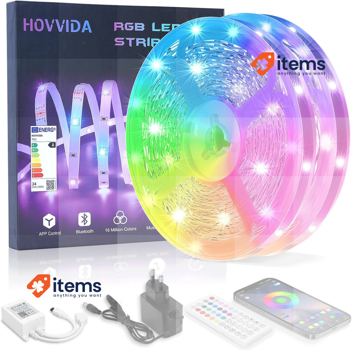 HOVVIDA LED Strip, 30 LEDs/Metre, RGB LED Strip, App and Remote Control
