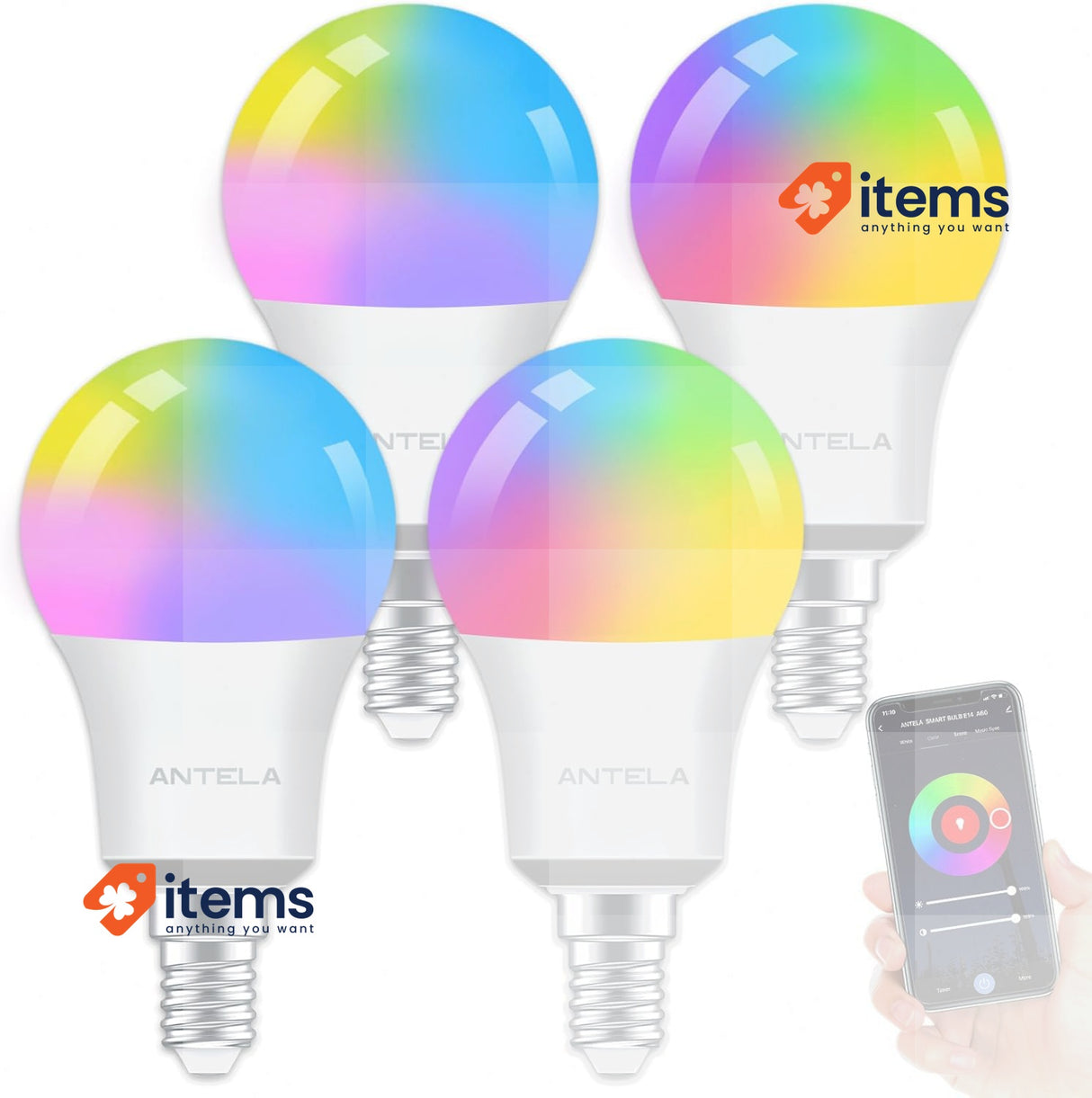 ANTELA Smart Bulb E14 Alexa Light Bulb A60 8W 806LM LED RGB Dimmable Bulb, 4PCS