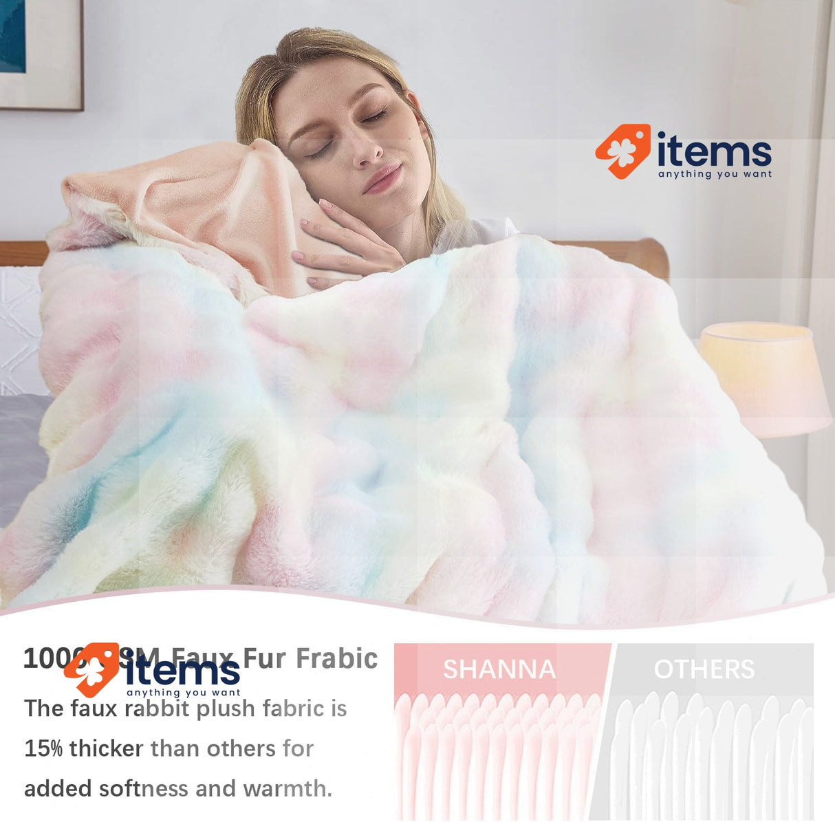 SHANNA Soft Warm Rabbit Plush Fleece Blankets Thick 1000 GSM Rainbow 200cm Sofa