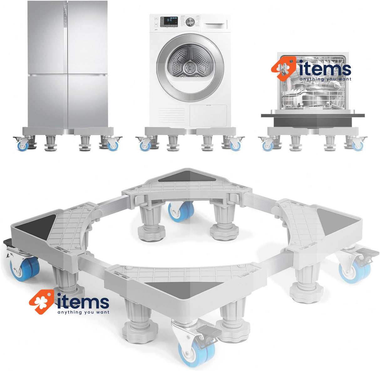 WUFANC Washing Machine Base 8 Feet 4 - Wheel, Maximum Load 300 Kg Grey Wheel