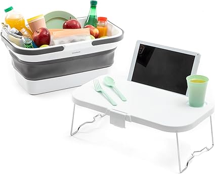 InnovaGods Folding Picnic Basket with Lid-Table Pickning White