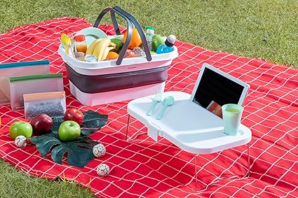 InnovaGods Folding Picnic Basket with Lid-Table Pickning White