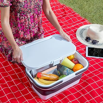InnovaGods Folding Picnic Basket with Lid-Table Pickning White