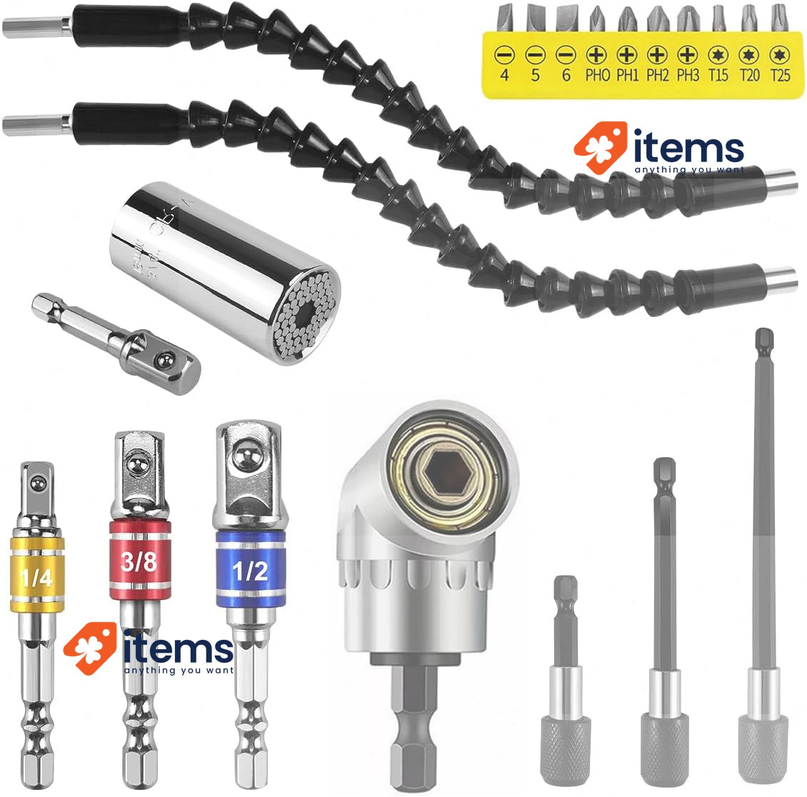 Drufoful 21 Pieces Screwdriver Corner Drill Kit 105 Degree Joint Screwdriver