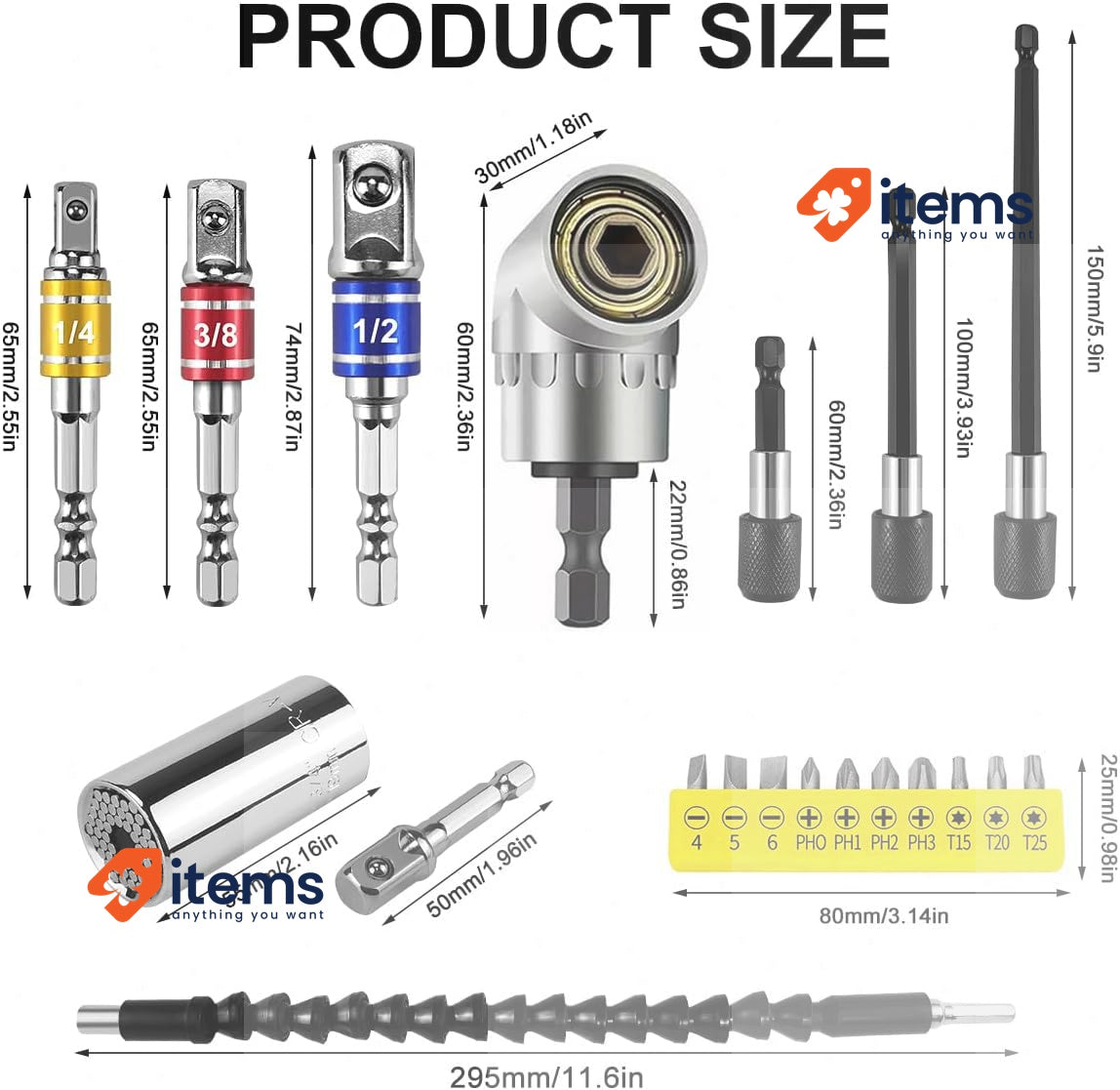 Drufoful 21 Pieces Screwdriver Corner Drill Kit 105 Degree Joint Screwdriver