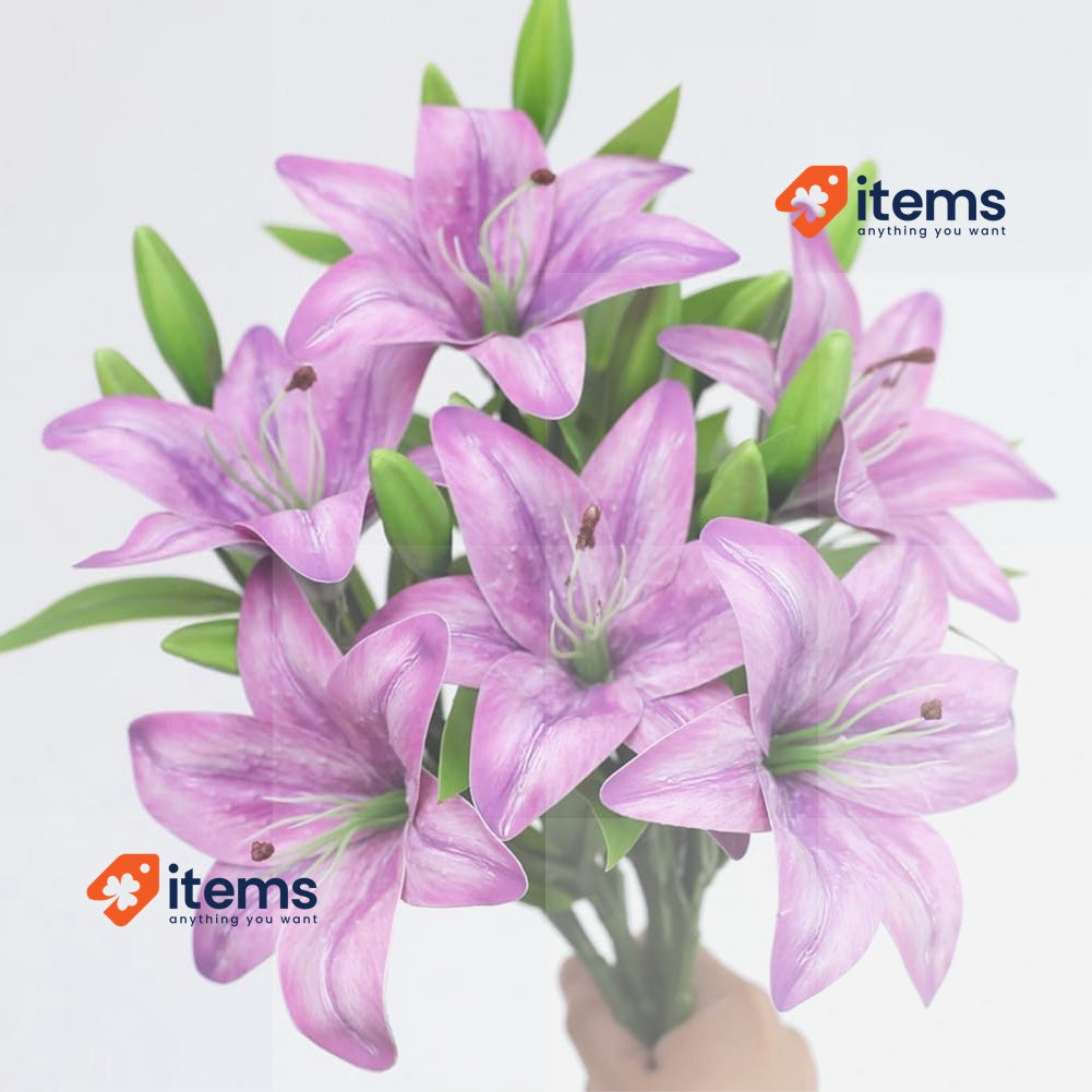 Olrla Purple Artificial Lily Flower Without Vase 6 Pc 3D Print for Wedding Home