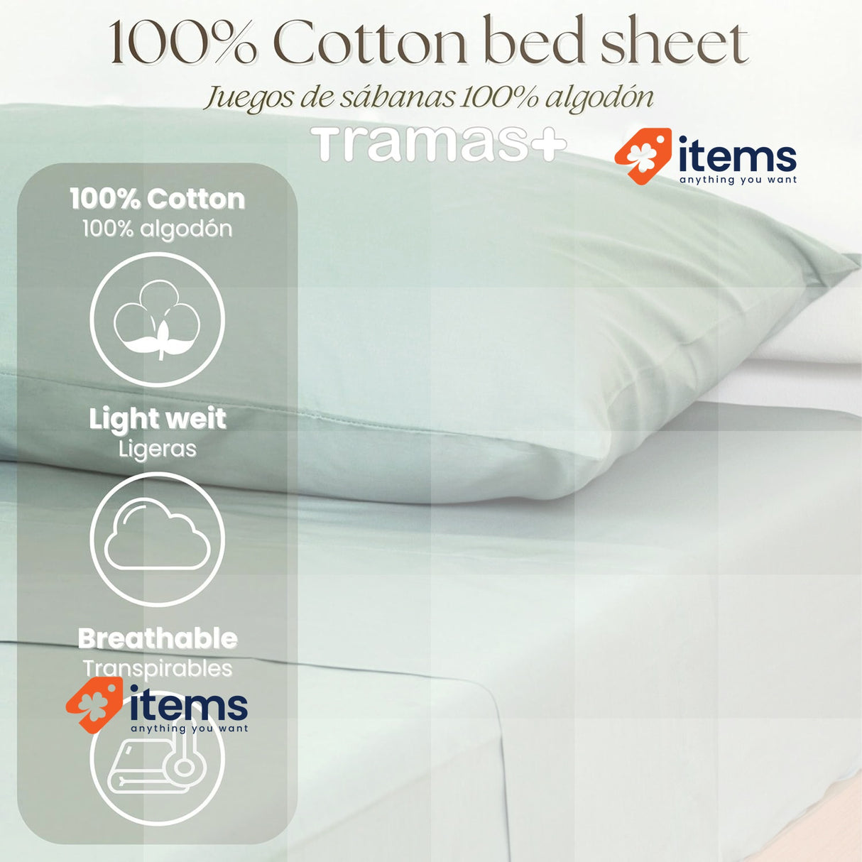 TRAMAS+ Complete Bed Linen Set, 140 x 200 cm, Bed Linen and 2 Pillowcases Green