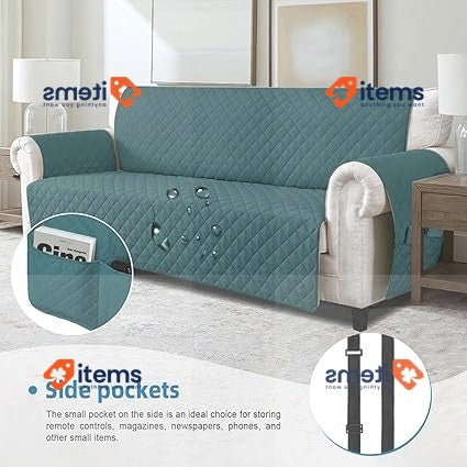 Jaotto 1-Seater Waterproof Sofa Cover w/Armrests Quilted w/Side Pockets Green