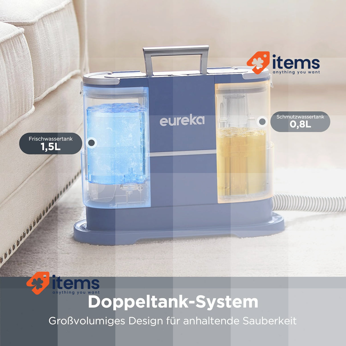 Eureka NEY100 Washing Vacuum Cleaner, Carpet Cleaner 1.5 Liter Blue