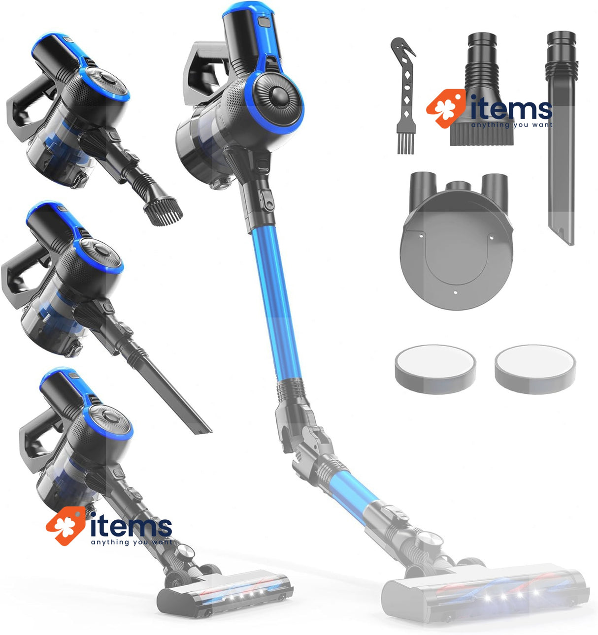 VEGREM Battery Vacuum Cleaner 25 Kpa, Cordless Blue/Black