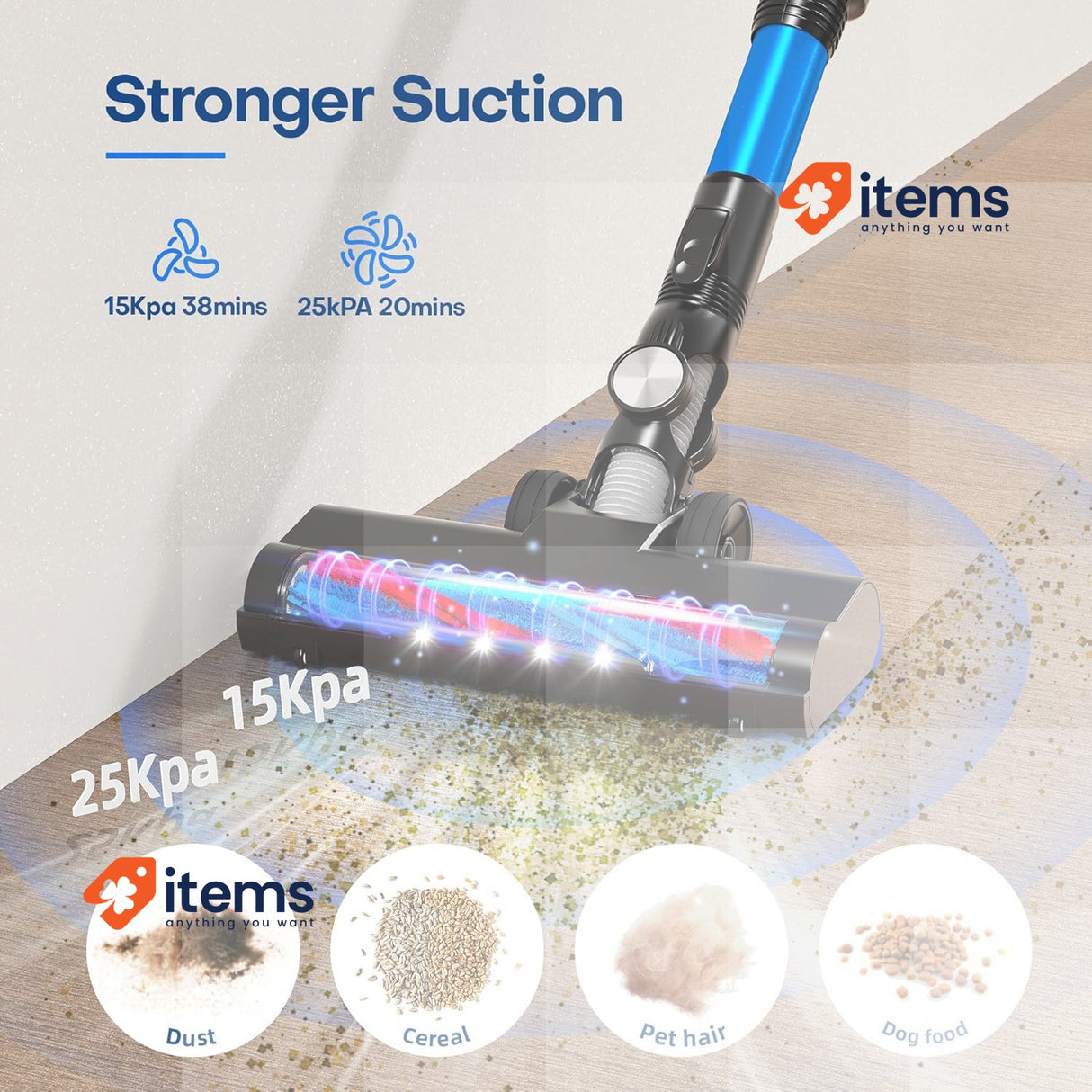 VEGREM Battery Vacuum Cleaner 25 Kpa, Cordless Blue/Black