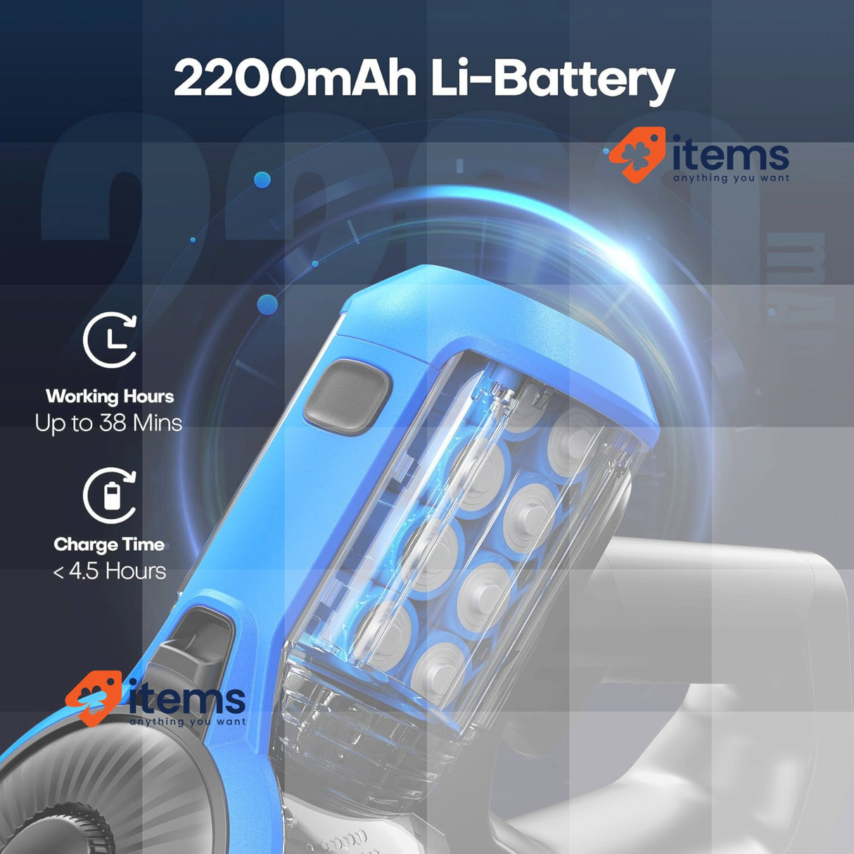 VEGREM Battery Vacuum Cleaner 25 Kpa, Cordless Blue/Black