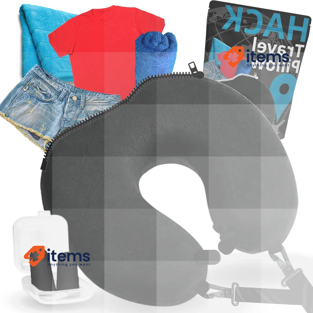Uonel INDUSTRY Refillable Travel Cushion for Clothes Semicircular Black