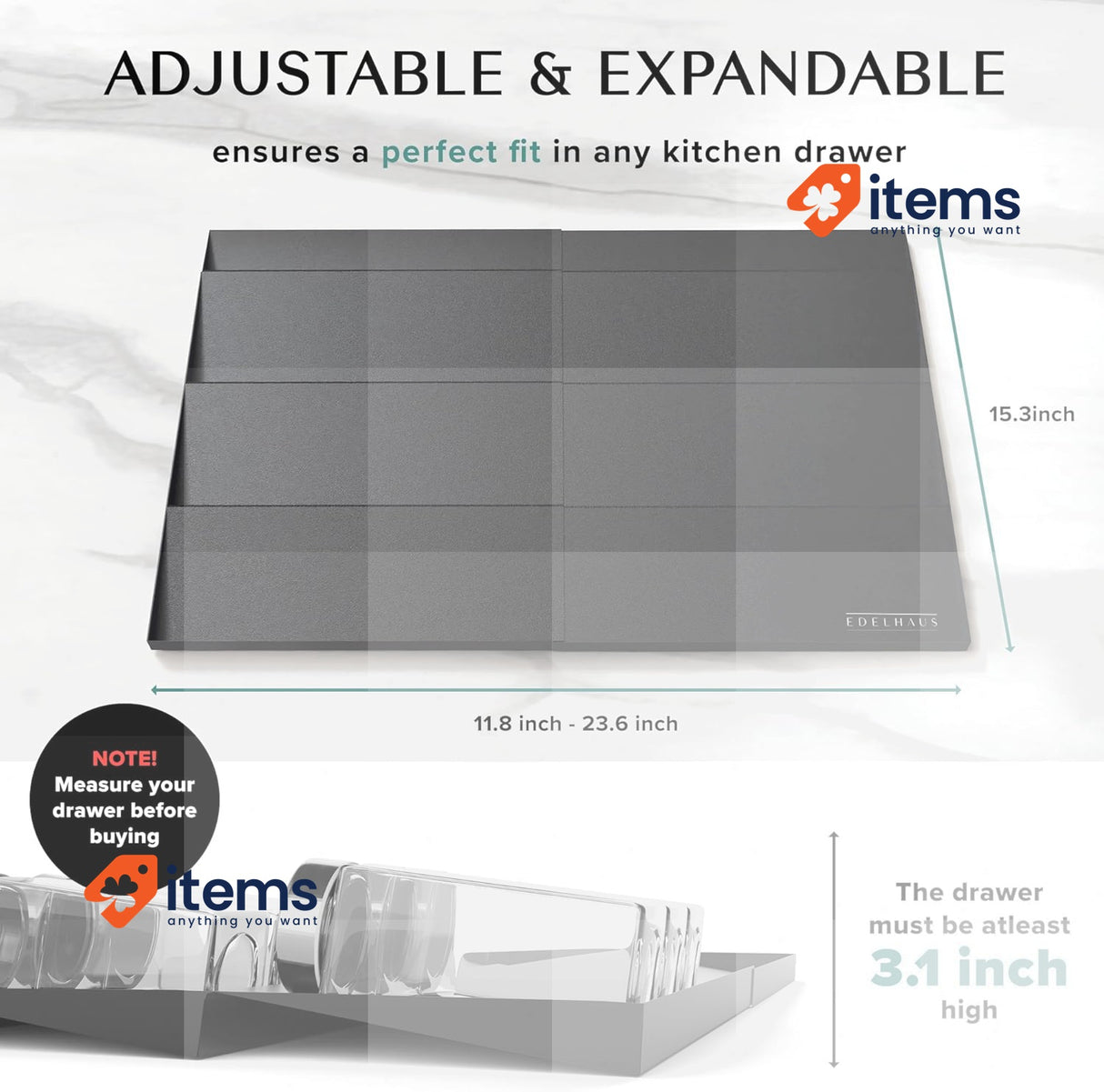 EDELHAUS Spice Drawer Organizer - Expandable Spice Rack for Drawer Black