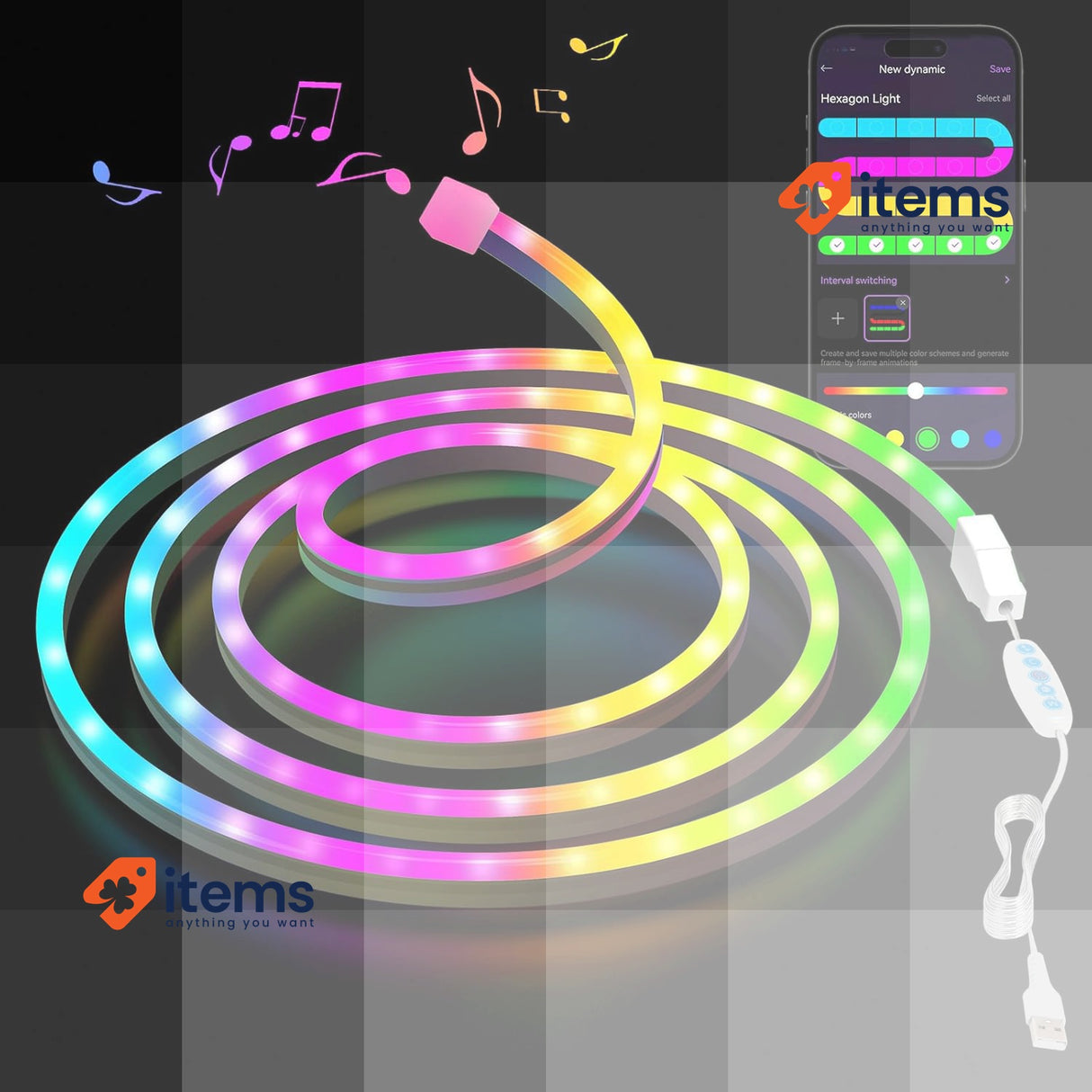 Kimimara LED Neon Lights 2m RGB Neon LED Strip, DIY Silicone with App Control 5V