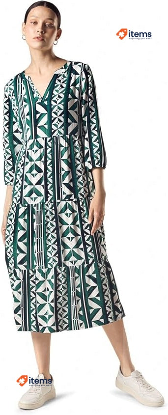 Street One A143971 Midi Printed Dress, Cool Vintage Green, Size 14GB, 40EUR