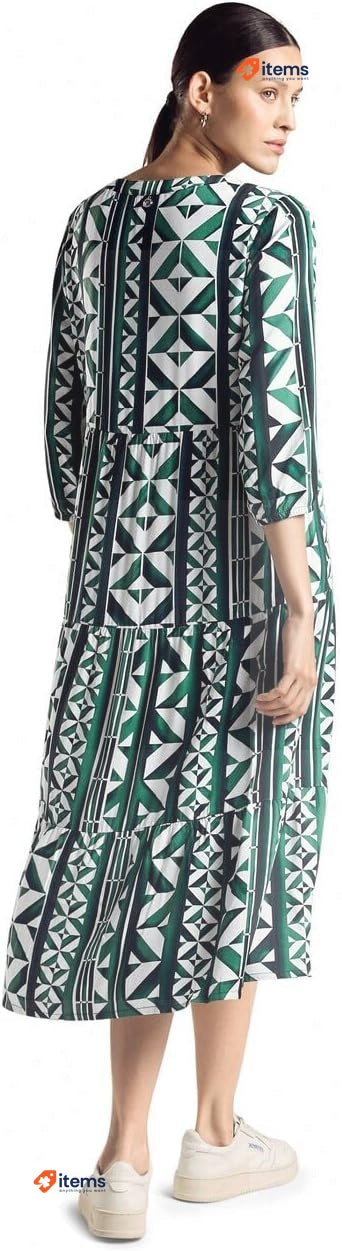 Street One A143971 Midi Printed Dress, Cool Vintage Green, Size 14GB, 40EUR