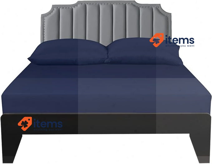Lirex Double Fitted Sheet Cotton, Soft Breathable Deep Pocket 30cm, Dark Blue