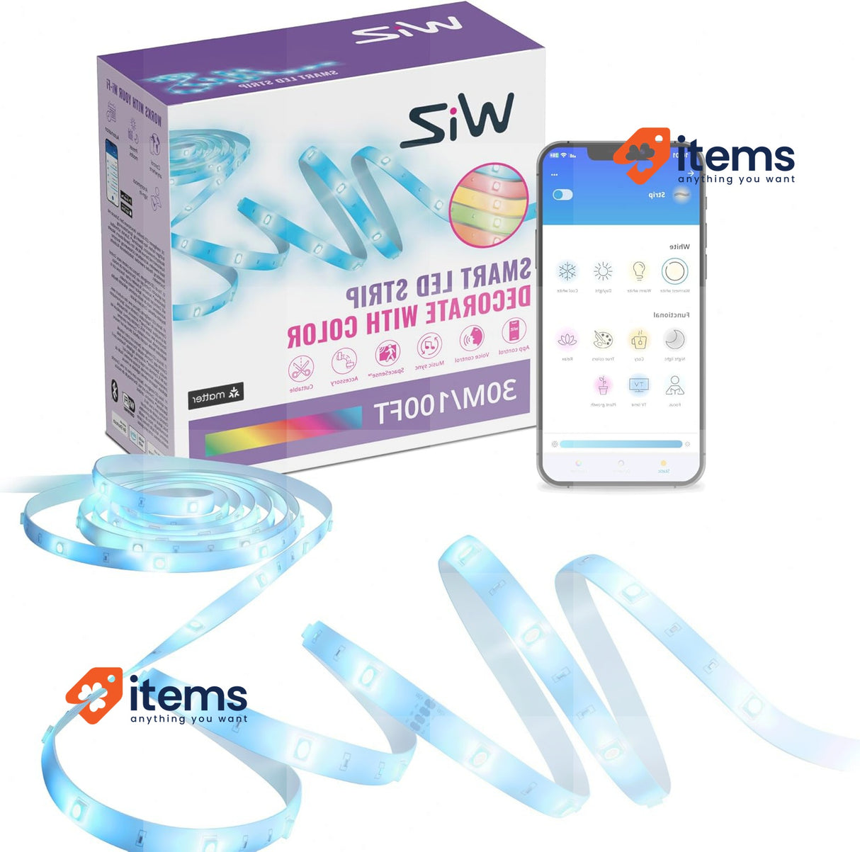 WiZ RGB LED Lightstrip - 30 m, Customisable, 16 Million Colours + White WiZ