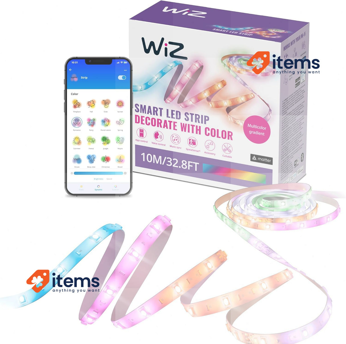 WiZ RGBIC LED Lightstrip app control works with Google Home, Alexa and HomeKit