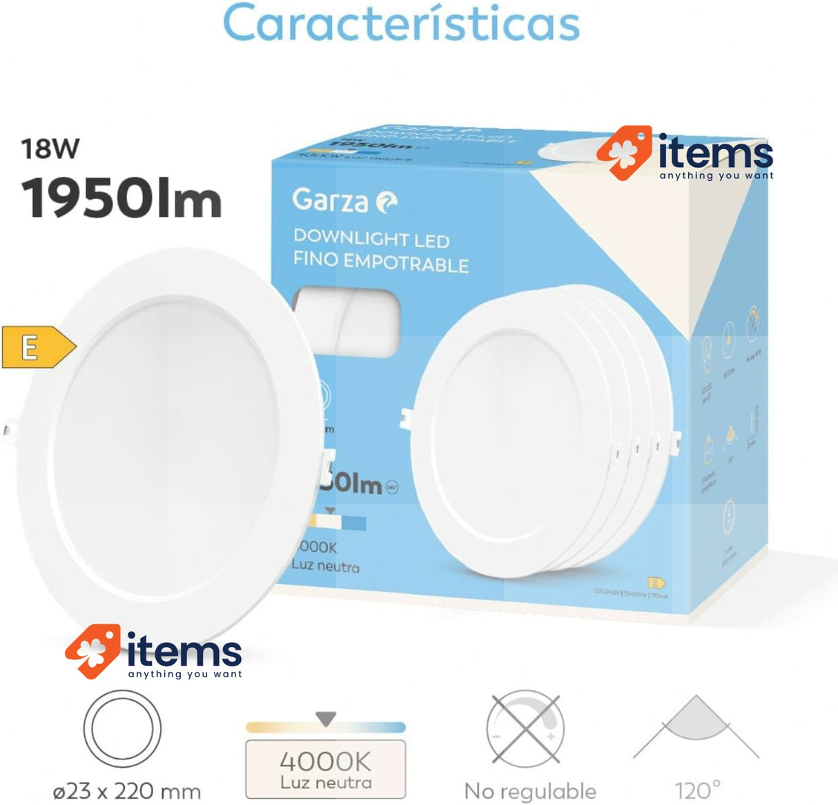 Garza Pack of 3+1 recessed LED downlights 18 W, 4000 K Neutral Light Ø220x29mm