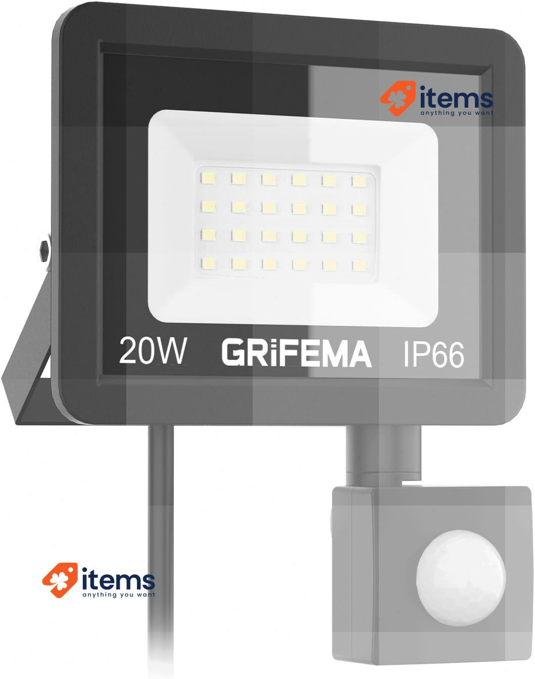 GRIFEMA 20W LED Floodlight Motion Sensor 2200LM 6500K Cool White Waterproof IP66