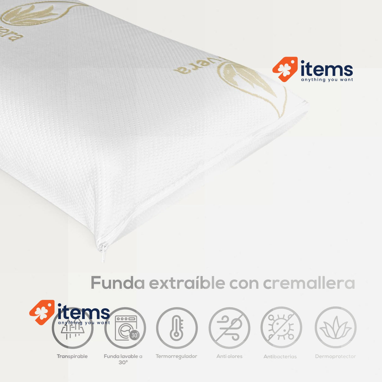 DUÉRMETE ONLINE Aloe Vera Visco Memory Foam Pillow 135 x 40 cm White