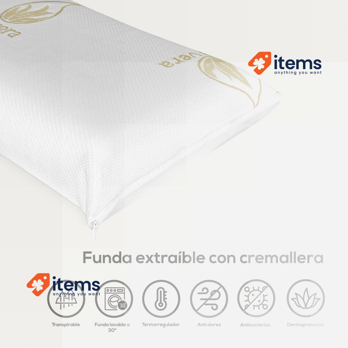 DUÉRMETE ONLINE Aloe Vera Visco Memory Foam Pillow 2 Units 70 x 40cm 70 x 40 cm