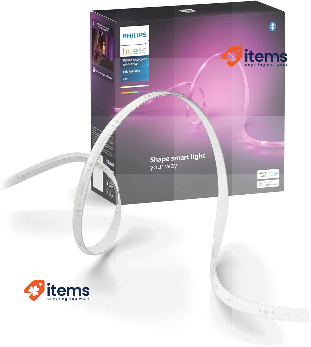 Philips Hue Indoor 3 m Smart LED Solo Lightstrip Basic Set, 1 Pack 3m Works