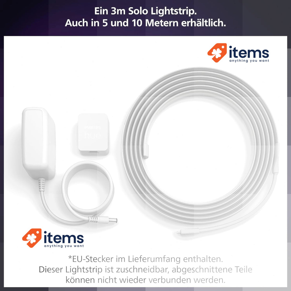 Philips Hue Indoor 3 m Smart LED Solo Lightstrip Basic Set, 1 Pack 3m Works