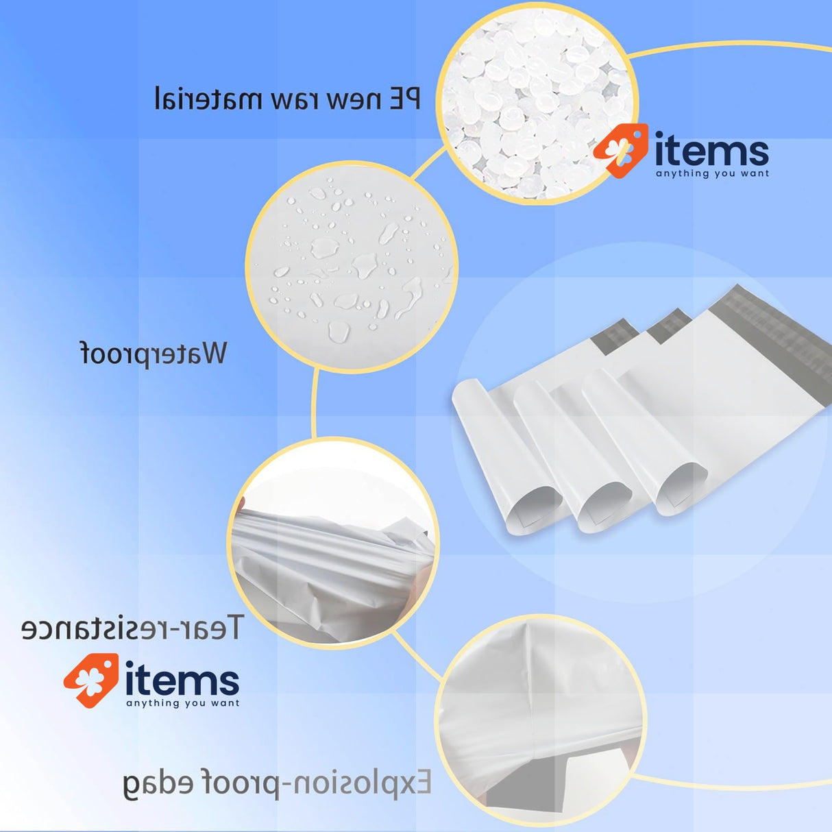 newlng Pack of 20 Plastic Shipping Bags 500 x 650 mm, White newlng Vinted Opaque