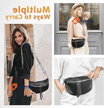 Kiiwah Women's Elegant Leather Waist / Shoulder Bag in Black w/3 Accessories