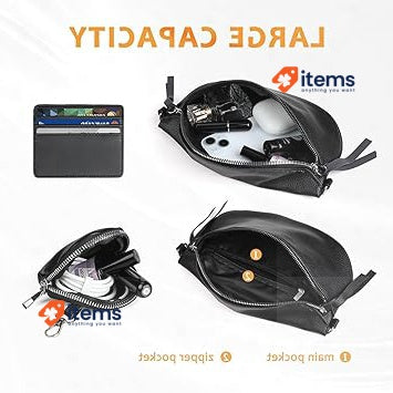 Kiiwah Women's Elegant Leather Waist / Shoulder Bag in Black w/3 Accessories