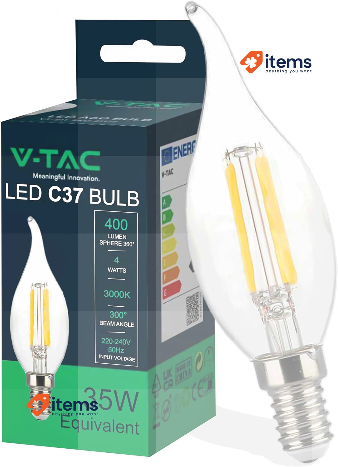 V-TAC LED 6x filament lamps with Edison E14-4W connection