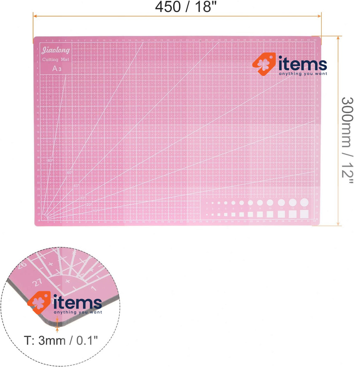 sourcing map A3 Self-Healing Cutting Mat 18"x12" for DIY Art Work Pink