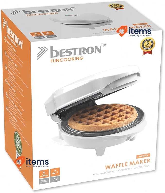 Bestron Mini Waffle Iron For Classic Waffles, Surface Diameter 10 Cm, White