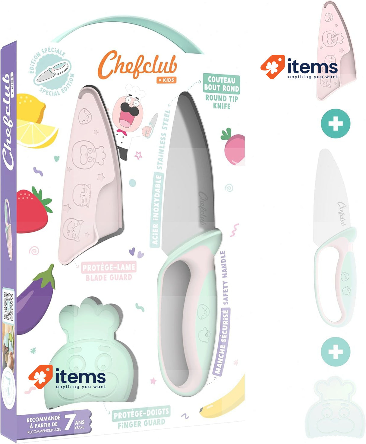 CHEFCLUB KIDS - Children's Kitchen Knife Stainless Steel Pastel Pink and Green